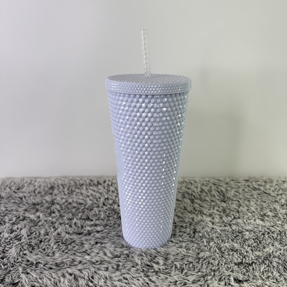 24oz Starbucks Cup White Diamond Studded With Straw and Lid - Picture 4 of 8